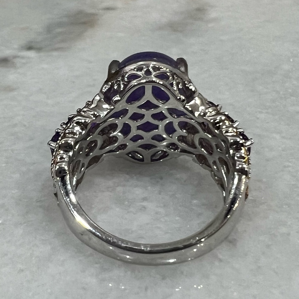 Burmese Purple Jade Amethyst 14K YG Sterling Silver Statement Ring - Picture 9 of 11